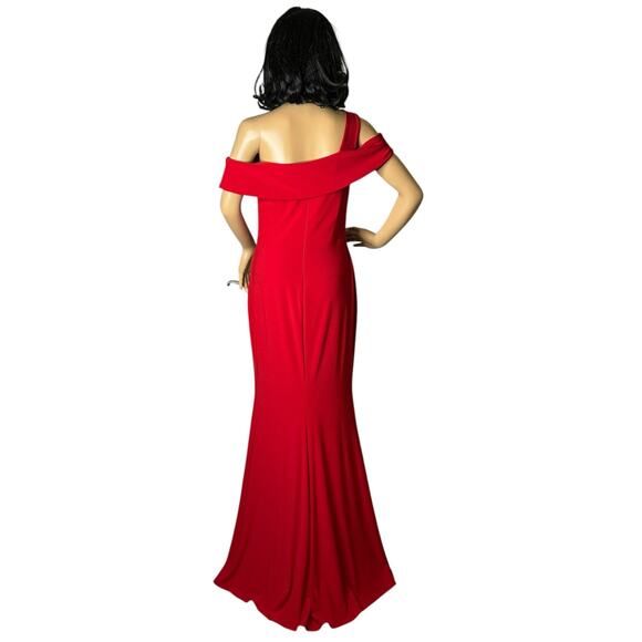 Agua Dresses Red One-Shoulder Off-Shoulder Maxi Formal Gown Slit –size 8 - Picture 4 of 17